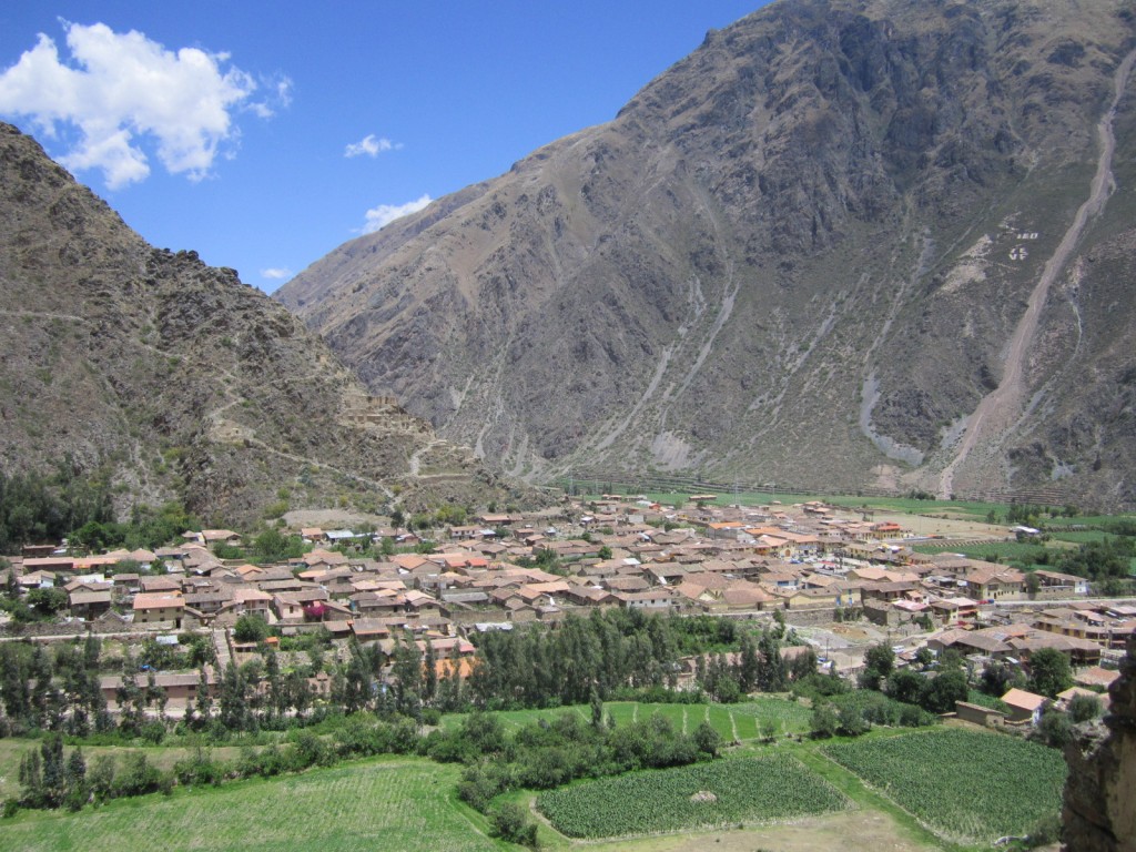 The view of Ollantaytambo, as seen from the ruins of the city's Inca fortress