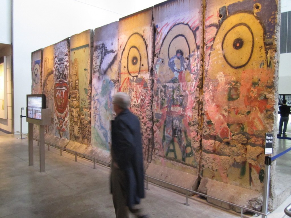 Visitors to the Newseum can view six original slabs from the Berlin Wall. This side shows the West German side; the other side -- the East German side -- is blank. 