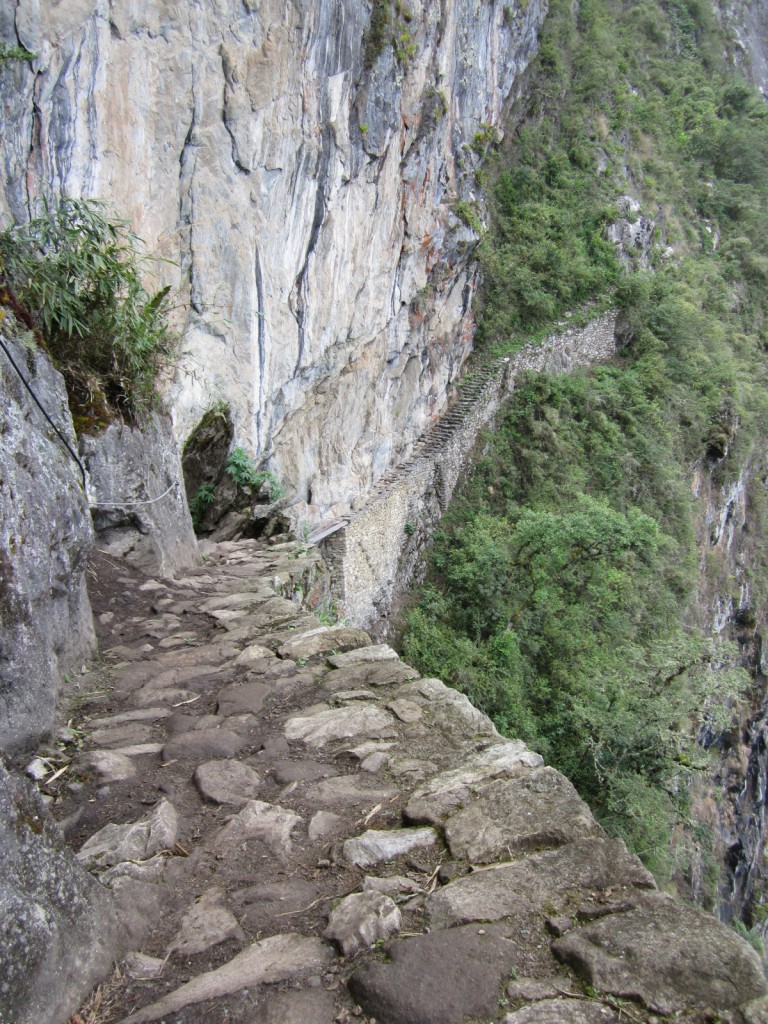 The narrow wooden bridge once used by the Incas