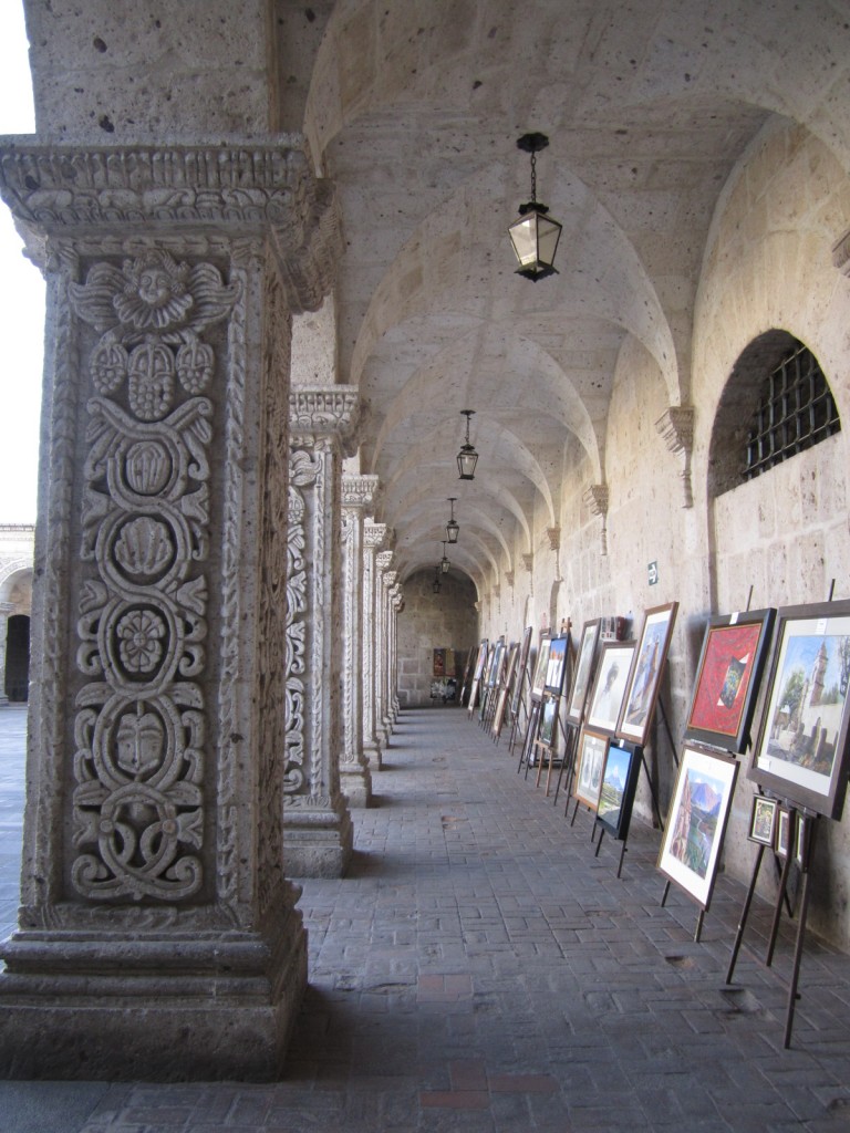 The cloisters at the Iglesia de la Compania are now home to artisan shops featuring some of the finest alpaca products in Peru, as well as some great artwork. 